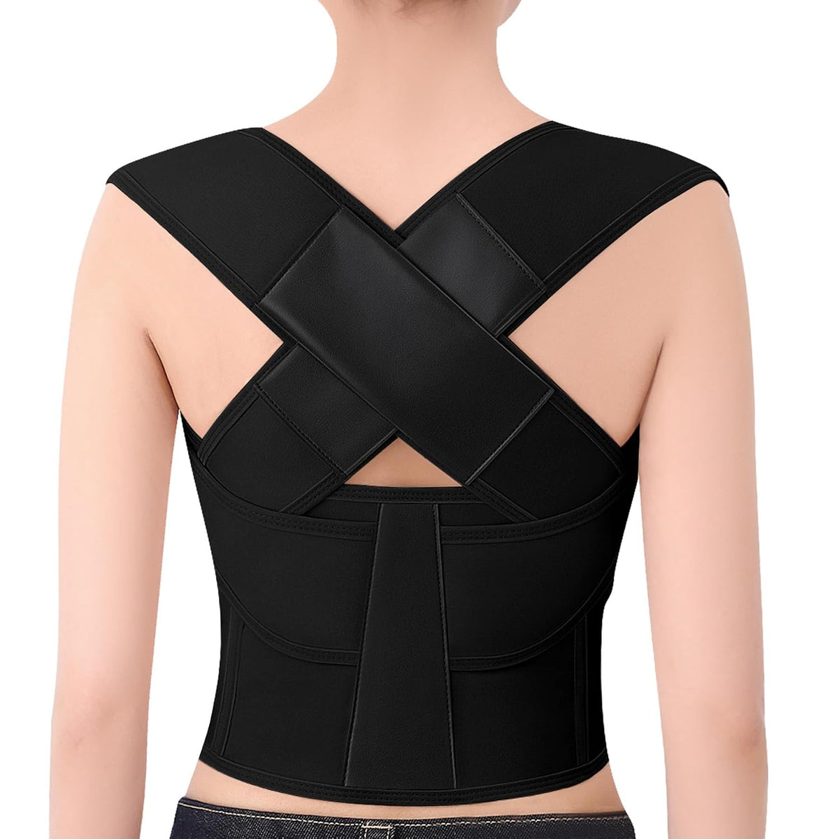 Corrector de postura QFE para mujeres y hombres, faja lumbar, enderezador de hombros, soporte ajustable para joroba, cómodo (negro, talla XX-Grande (cintura 99-110 cm))