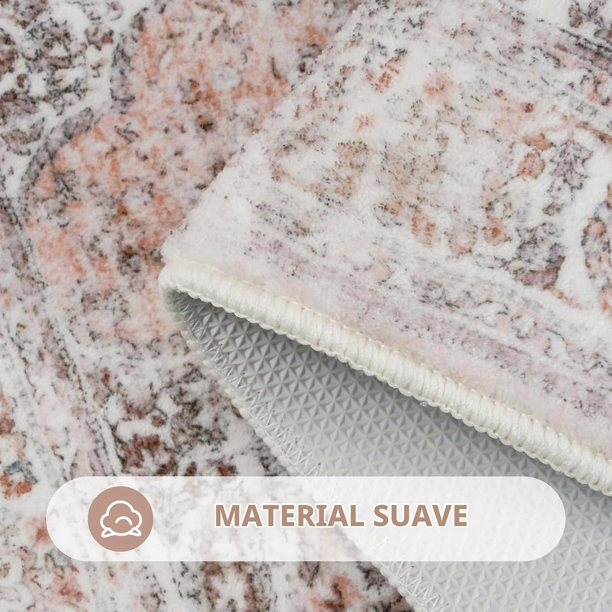 Uphome Alfombra de baño, alfombra de baño envejecida, estilo bohemio, color rosa rubor, antideslizante, lavable, alfombra de baño larga, tradicional, vintage, suave, para bañera, fregadero y ducha, 18 x 47 pulgadas
