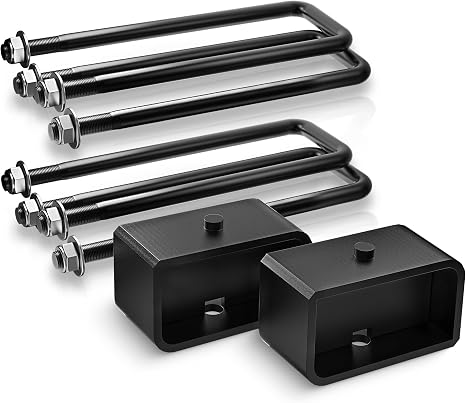 Maxracing Bloques de elevación traseros de 2 pulgadas compatibles con Chevy Silverado 1500/GMC Sierra 1500 2007-2026, kit de bloque de nivelación trasero de 2 pulgadas con pernos en U cuadrados