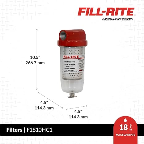 Filtro de Combustible Fill-Rite F1810PC1 – 1", 68 LPM, 10 Micrón con Tazón Transparente