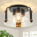 Lámpara de techo semiempotrada TOULMJ de 15'' negra, luminaria moderna de 3 luces para entrada, luminarias de vidrio martillado para cocina, lámparas de techo para pasillo, baño, dormitorio, vestíbulo, lavandería, comedor