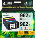 Cartuchos de tinta 962XL para HP. Paquete combinado de cartuchos de tinta 962XL compatible con las impresoras HP Officejet Pro 9015e, 9010, 9025e, 9015, 9025, 9018e, 9025e y 9020 (paquete de 4).