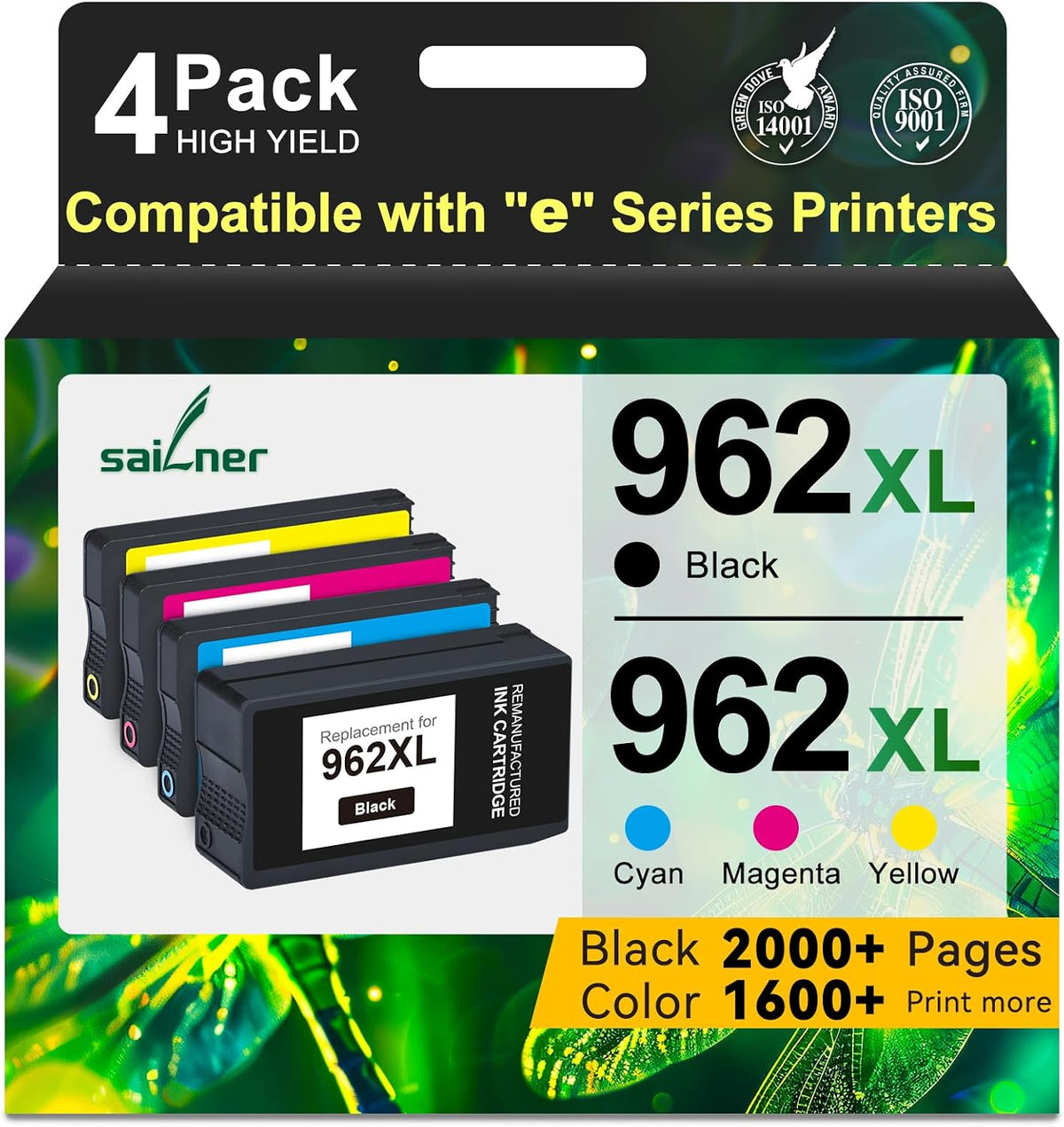 Cartuchos de tinta 962XL para HP. Paquete combinado de cartuchos de tinta 962XL compatible con las impresoras HP Officejet Pro 9015e, 9010, 9025e, 9015, 9025, 9018e, 9025e y 9020 (paquete de 4).