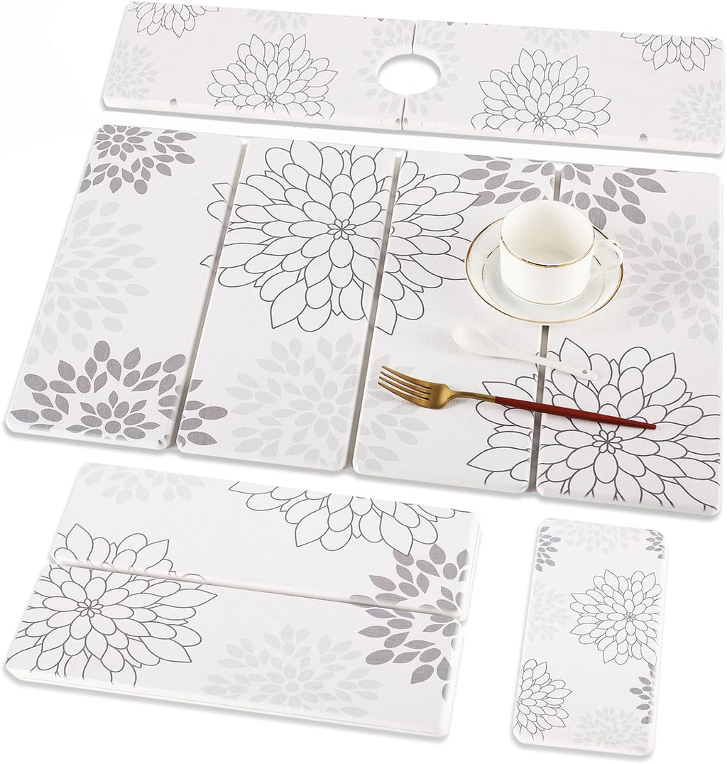 Alfombrilla de secado de piedra para encimera de cocina (paquete de 2), juego de alfombrillas absorbentes de tierra de diatomeas suaves, protector antisalpicaduras de piedra de secado rápido para grifo y almohadilla de secado pequeña