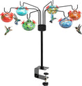 DECOHS Decorative Hummingbird Feeders for Outdoors Hanging with 6 Flower Feeding Ports, Leak Proof Fence Hand Blown Glass Humming Bird Feeders with Shepherd Hook for Window Garden Patio Fence Decor
