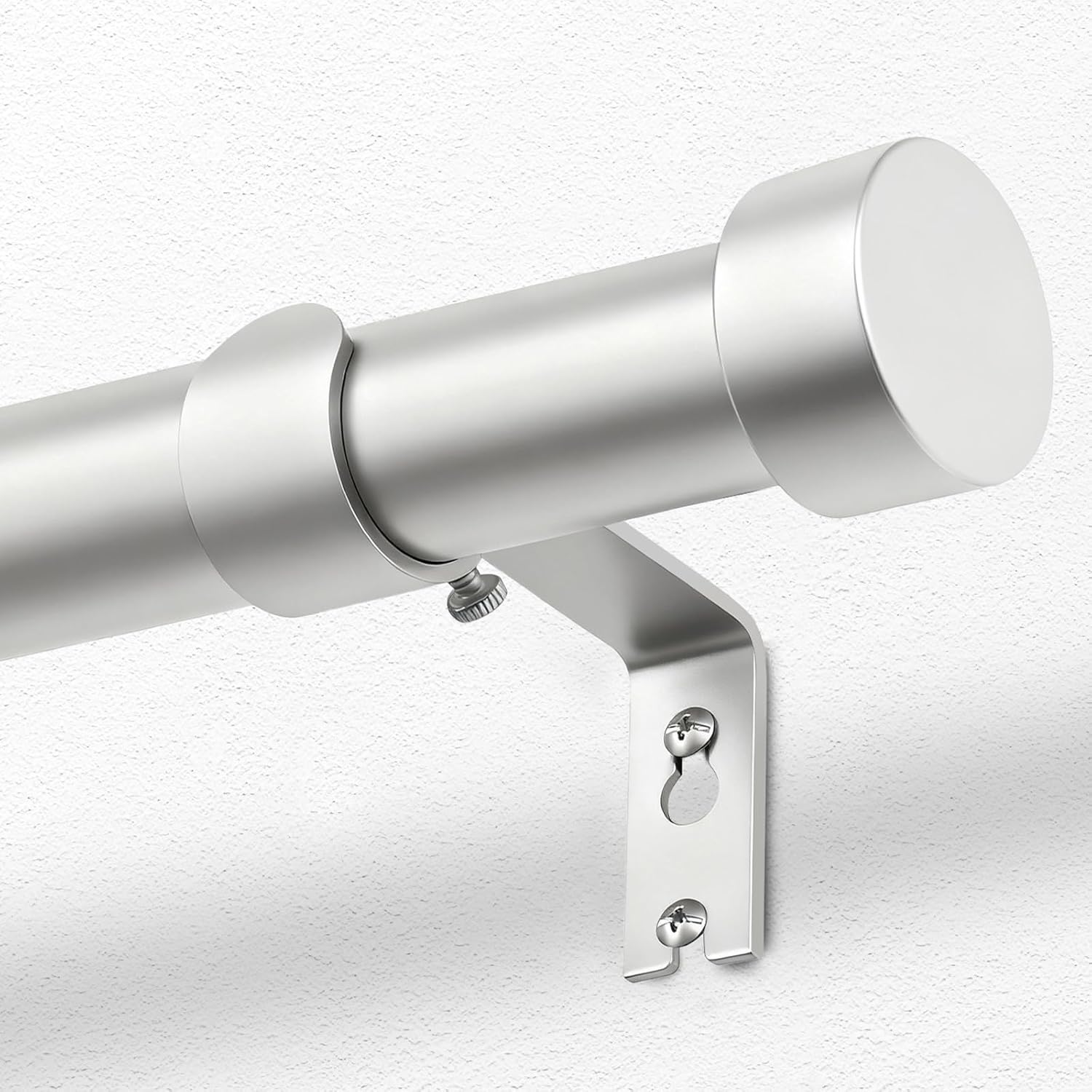 KAMANINA Silver Curtain Rods 32 to 144 Inch (2.6-12 Feet), 1 Inch Heavy Duty Window Curtain Rod, Modern Adjustable Drapery Rods with End Cap (32"-144")