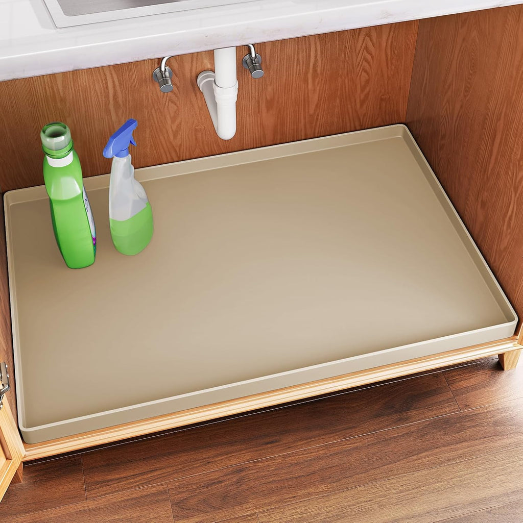 Alfombrilla impermeable FLATO para debajo del fregadero, 79 x 48 cm, para estantes de cocina y baño, protector de armarios, organizadores y almacenamiento, bandeja de goteo de silicona flexible.