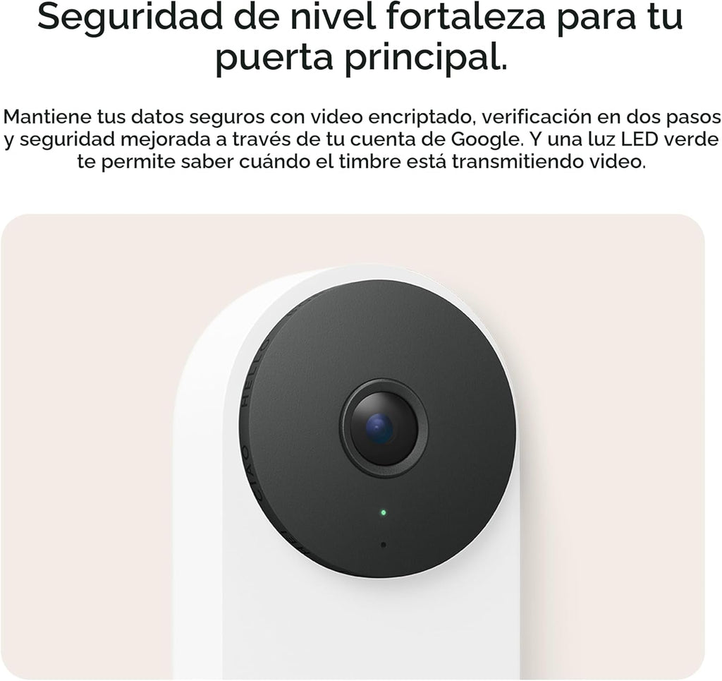 Google Nest Doorbell (Con cable, 3ª generación) - Video 2K y Gemini, Vista en vivo, Visión nocturna, Audio de 2 vías - Funciona con Google Home - Modelo 2025 - Hazel