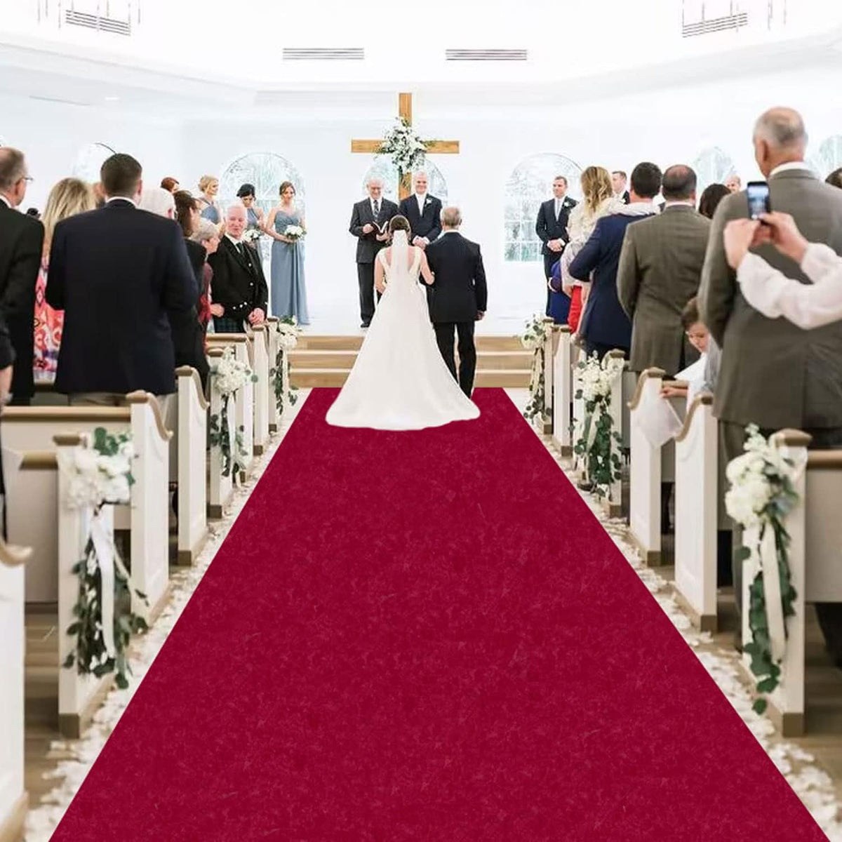 Alfombra de pasillo MODFUNS color borgoña de 48" x 15 pies, de terciopelo, para bodas, fiestas, decoración exterior para eventos, despedidas de soltera, alfombra de pasillo para interiores, banquetes y pasarelas.