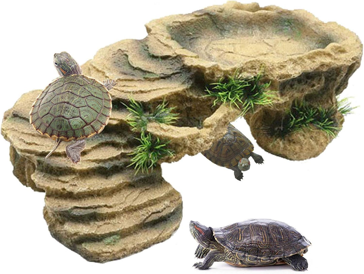 Plataforma para tomar el sol para tortugas PINVNBY, muelle de resina para tortugas, roca de descanso, adorno para hábitat de reptiles, cueva para esconderse, repisa flotante, decoración de acuario para dragones barbudos, lagartos, tritones y ranas.
