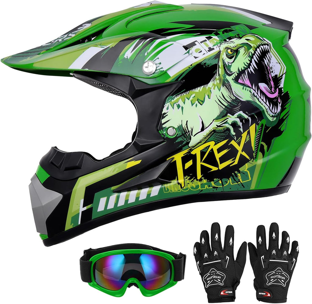 Casco de Motocross para Jóvenes DOT con Goggles y Guantes | Para 5-14 Años | Casco ATV para Niños y Niñas | Para Four Wheeler, BMX, MX y UTV
