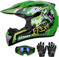 Casco de Motocross para Jóvenes DOT con Goggles y Guantes | Para 5-14 Años | Casco ATV para Niños y Niñas | Para Four Wheeler, BMX, MX y UTV