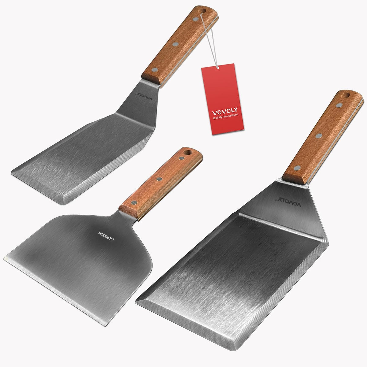 Juego de Espátulas de Acero Inoxidable para Plancha y Barbacoa – Hoja Gruesa, Bordes Biselados
