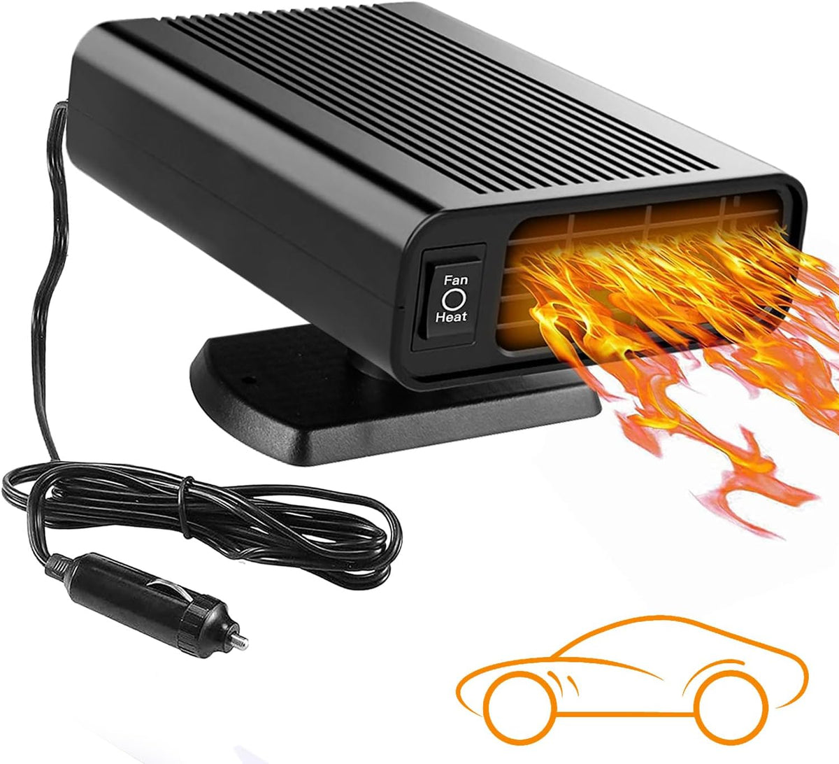 Calefactor Portátil para Auto 150W 12V | Desempañador | Enchufe Encendedor de Cigarrillos | Para Autos, Camiones, RV y Camping | Negro