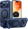 TORRAS Soporte Magnético Fuerte iPhone 17 Pro Max, Ajuste MagSafe, Protección Caída Grado Militar, Soporte Patada Ajustable, Botón Control Cámara Azul Profundo
