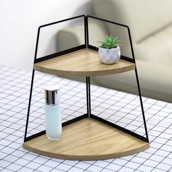 Organizador de encimera de baño de 2 niveles, soporte para cosméticos, organizador de baño de madera, organizador de tocador, bandeja de encimera de baño, para baño, dormitorio (color de tronco)