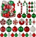 Adornos para árbol de Navidad, bolas navideñas verdes, rojas y blancas, juego de 60 unidades, plástico irrompible, ideales para fiestas en casa. 