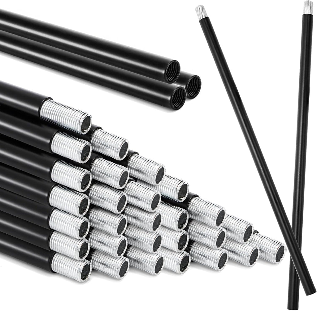 Noamus 20 Pack Matte Black M10 Threaded Extension Rod, 12 Inches Chandelier Hanging Rods for Pendant Light, Kitchen Island Lighting, Lamp Fixture Down-rods&Stems, Dining Room, Living Space (30cm)