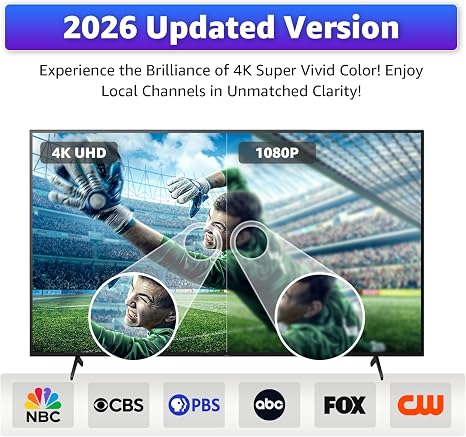 Antena de TV interior para Smart TV – Base magnética digital HDTV Aerial, compatible con todas las marcas de TV, soporta recepción 8K 4K 1080P – Diseño compacto para el hogar o RV – Cable coaxial