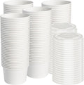 ESSENTIAL 120 Vasos de Papel para Helado con Tapas | 8oz Desechables para Postres | Recipientes para Comida Fria o Caliente, Yogur Helado y Sopa | Blanco