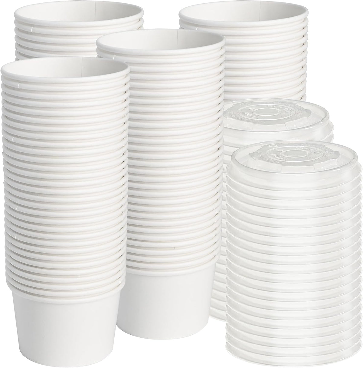 ESSENTIAL 120 Vasos de Papel para Helado con Tapas | 8oz Desechables para Postres | Recipientes para Comida Fria o Caliente, Yogur Helado y Sopa | Blanco