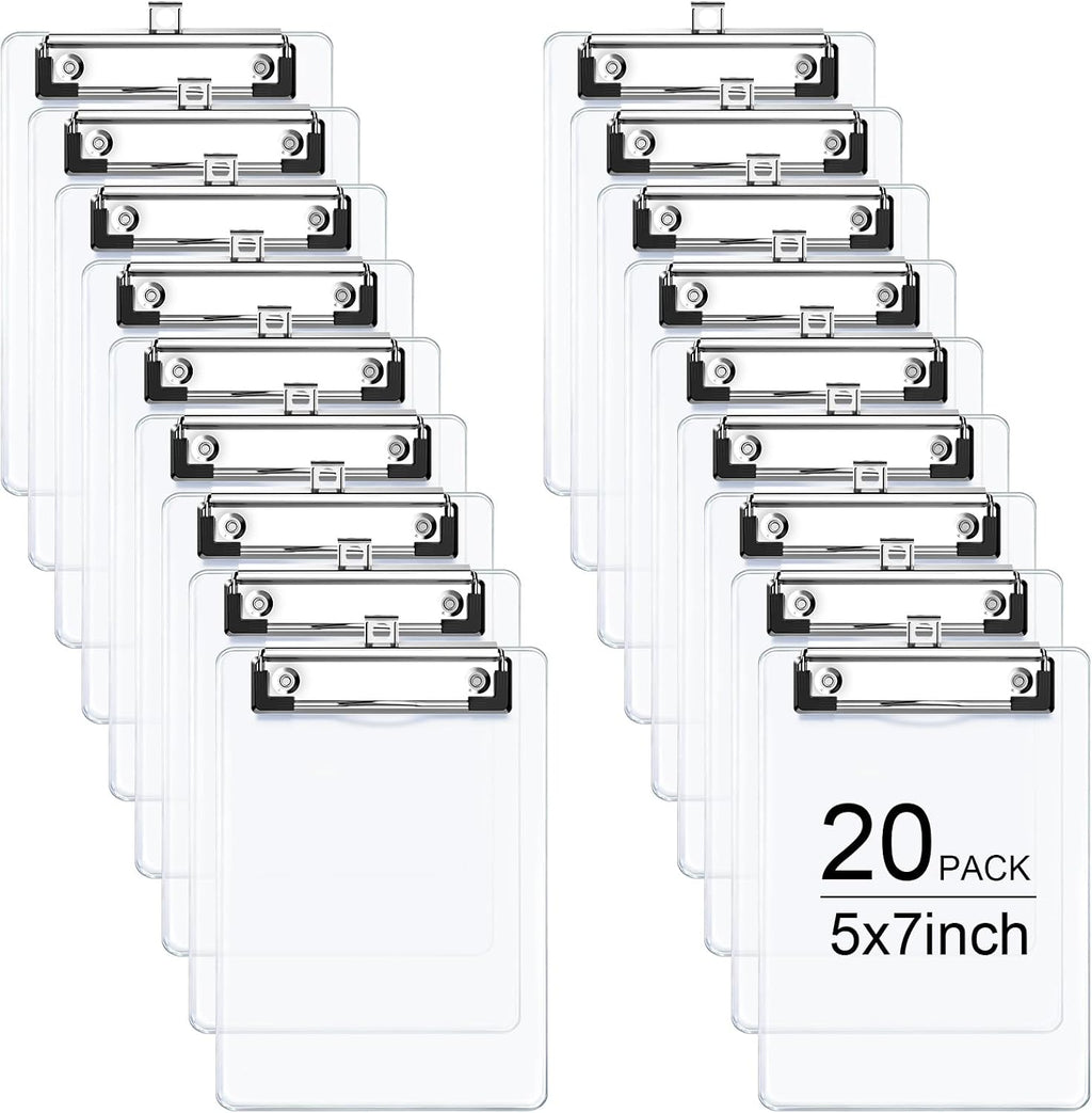 Mini Clipboards Transparentes 5x7 Pulgadas Pack de 20 - Para Aula, Oficina, Enfermeras y Estudiantes