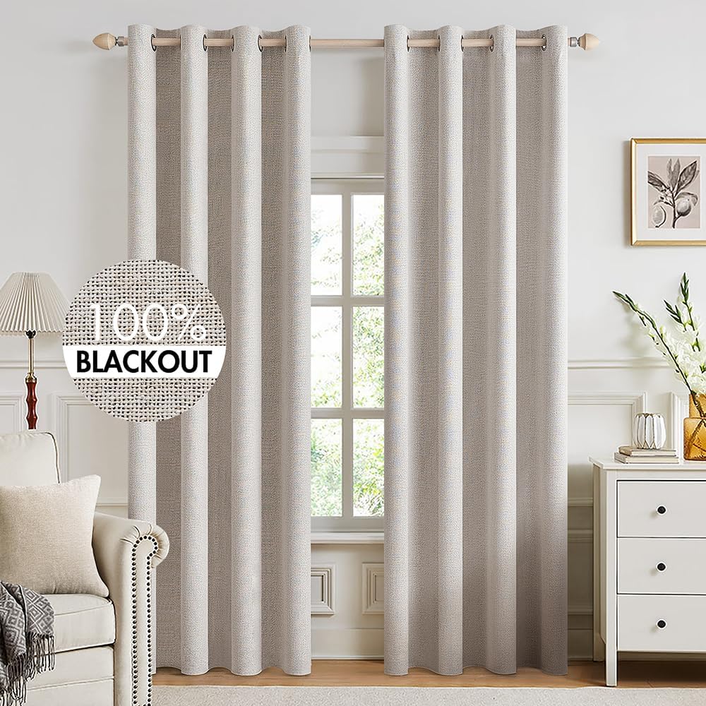 MIULEE Cortinas 100% Opacas Textura Lino – 2 Paneles 52x92'', Marfil, Aislamiento Térmico, Ojales