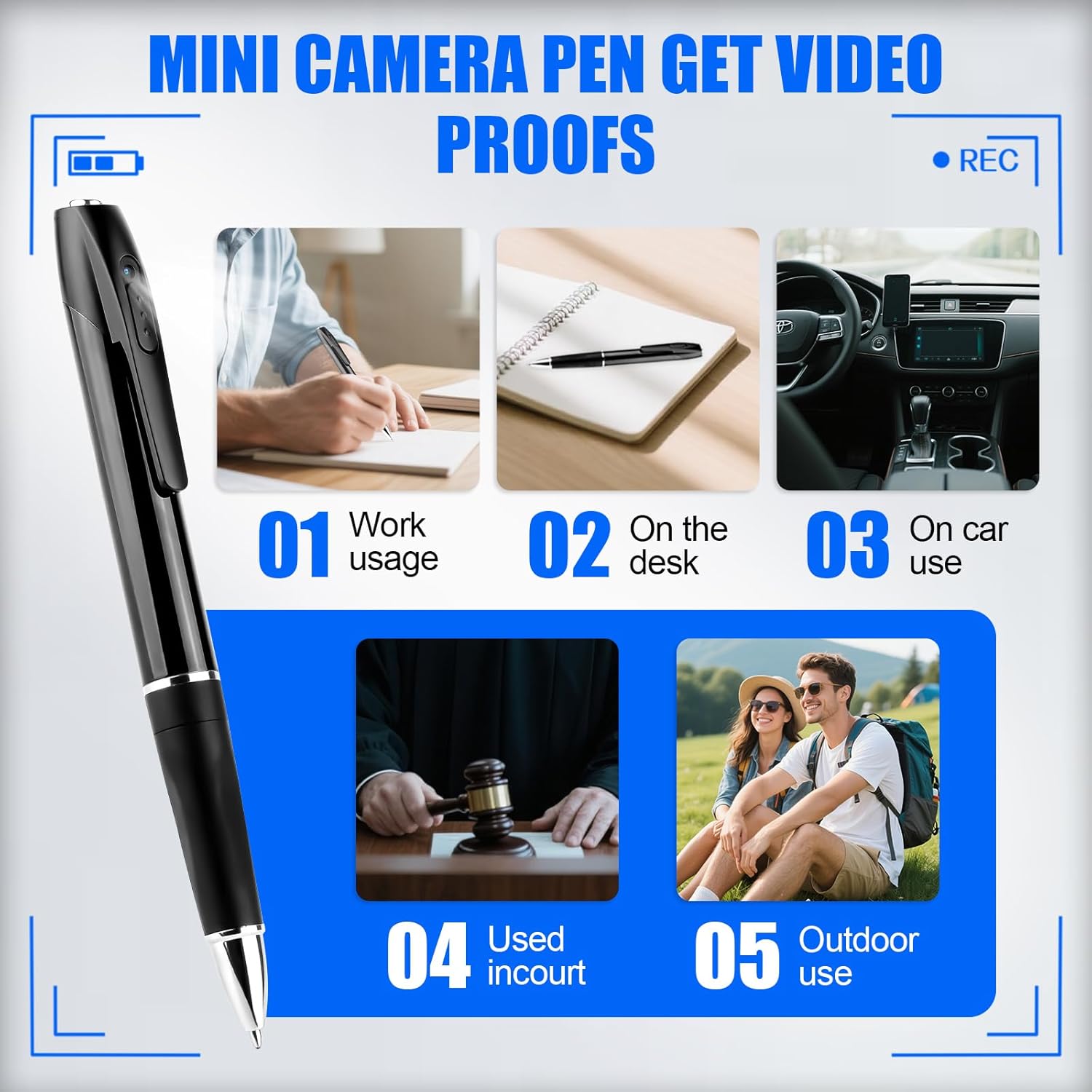 KQoolShuai Cámara Espía en Bolígrafo 1080P Full HD con Tarjeta 64GB y Carga USB