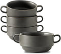 Tikooere Soup Bowls, 22 oz French Onion Soup Bowls with Handles, Stackable Ceramic Bowls Set of 4, Dinner Bowls for Chili, Beef Stew, Soup, Cereal, Oven Microwave Dishwasher Safe, Matte Black