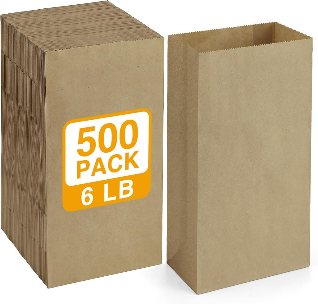 Bolsas de papel BagDream, paquete de 500 unidades, 6 lb, color marrón kraft, bolsas pequeñas de papel para la compra, ideales para aperitivos, manualidades y almuerzos. Capacidad: 6 lb.
