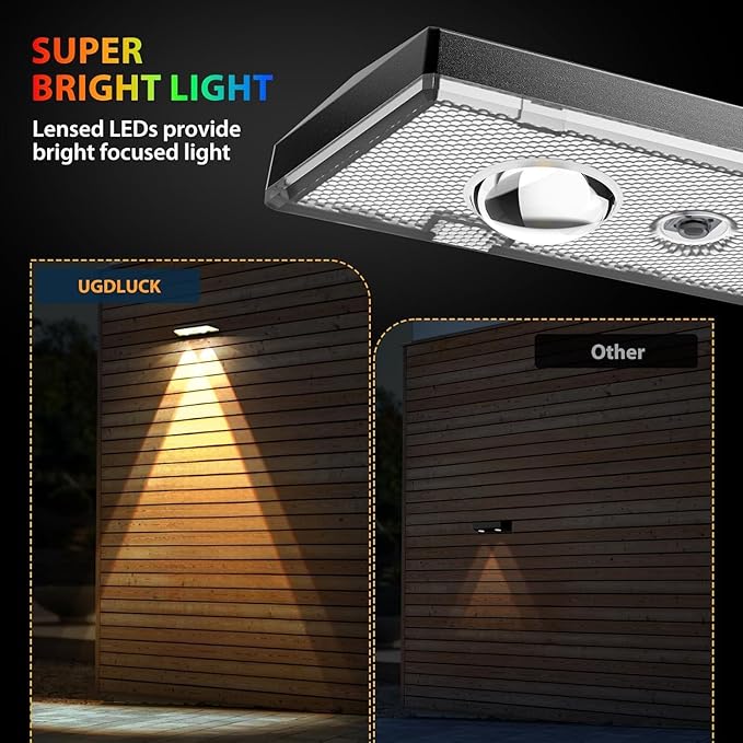 Luces solares para valla (2 unidades, RGB y 7 colores, lente brillante LED, luz de cubierta de atardecer a amanecer, luces solares para exteriores, impermeables
