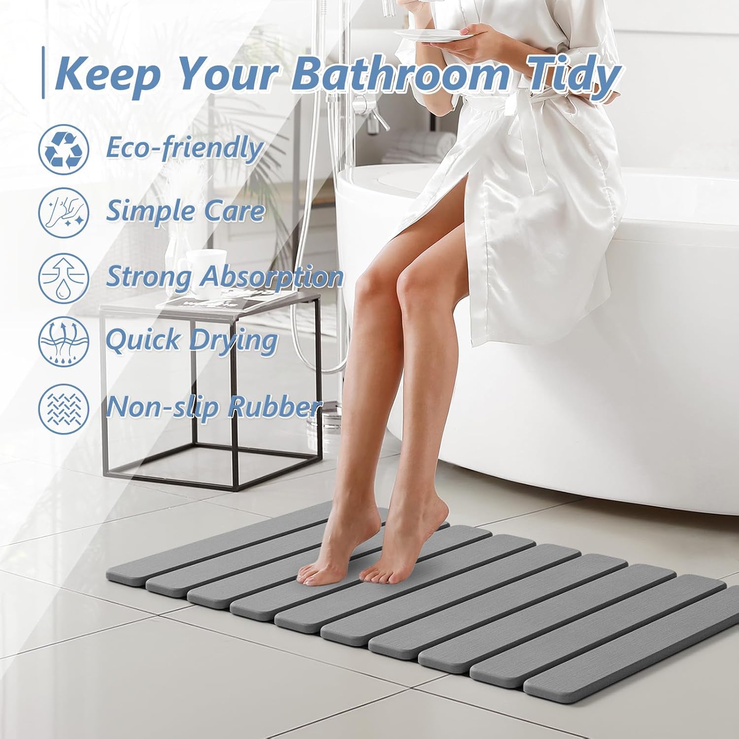 AWW Tapete de baño plegable de piedra, de secado rápido, tierra de diatomeas con tapete antideslizante, súper absorbente, fácil de limpiar, compacto para baños pequeños, 23.6 x 15.5 pulgadas, gris