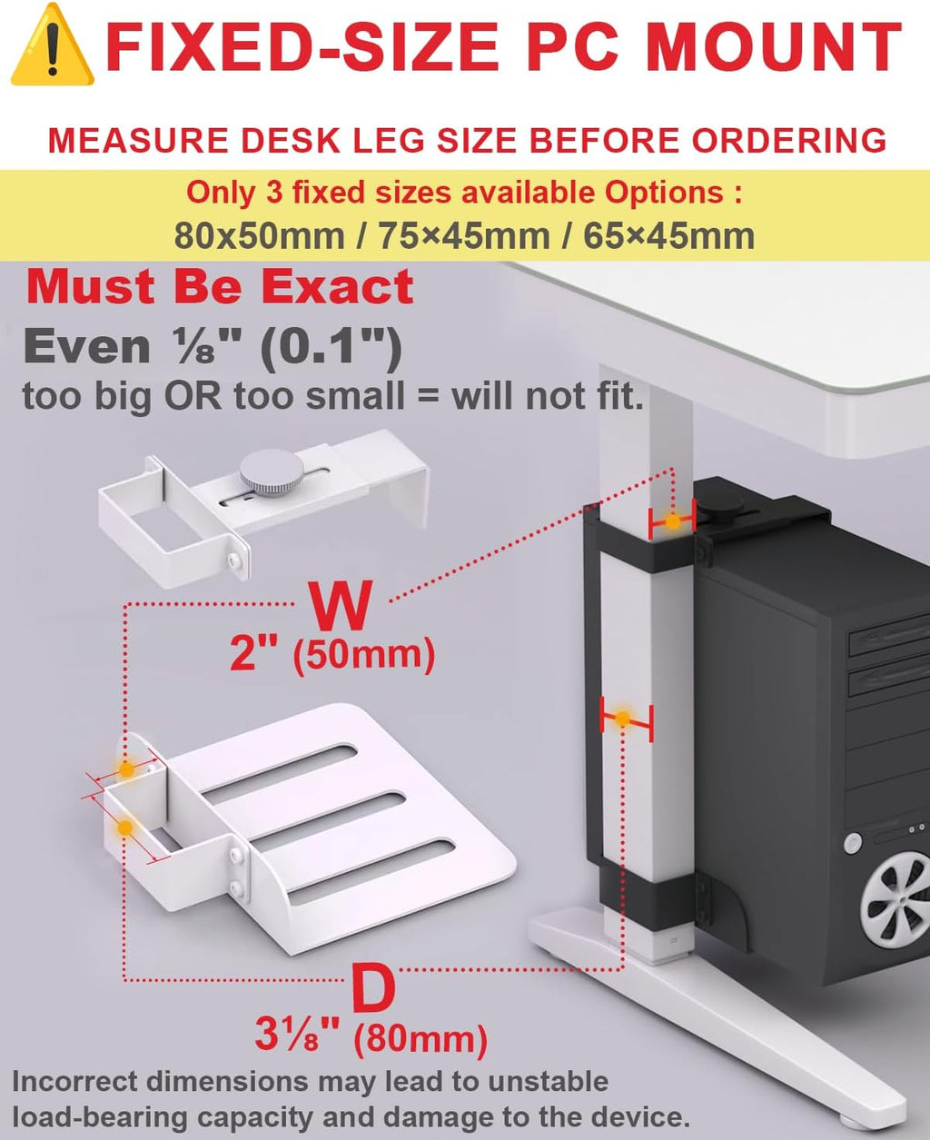 Soporte para PC debajo del escritorio - No requiere perforación, capacidad de 18 kg, soporte para computadora debajo de la mesa, altura y ancho ajustables