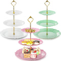 Fasmov 3 Torres para Cupcakes de 3 Niveles | Soporte de Plastico para Postres, Frutas y Dulces | Reutilizable para Bodas, Cumpleanos y Fiestas Blanco Rosa Verde