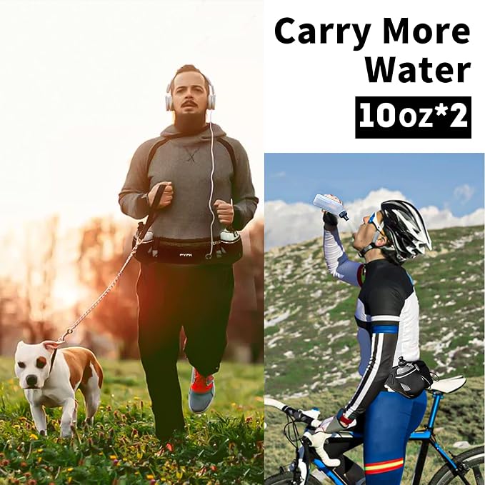 PYFK Cinturón para correr con botellas de agua, cinturón de hidratación para hombres y mujeres, soporte para botella de agua, bolsa para correr, cinturón de agua, riñonera para teléfonos de 7 pulgadas