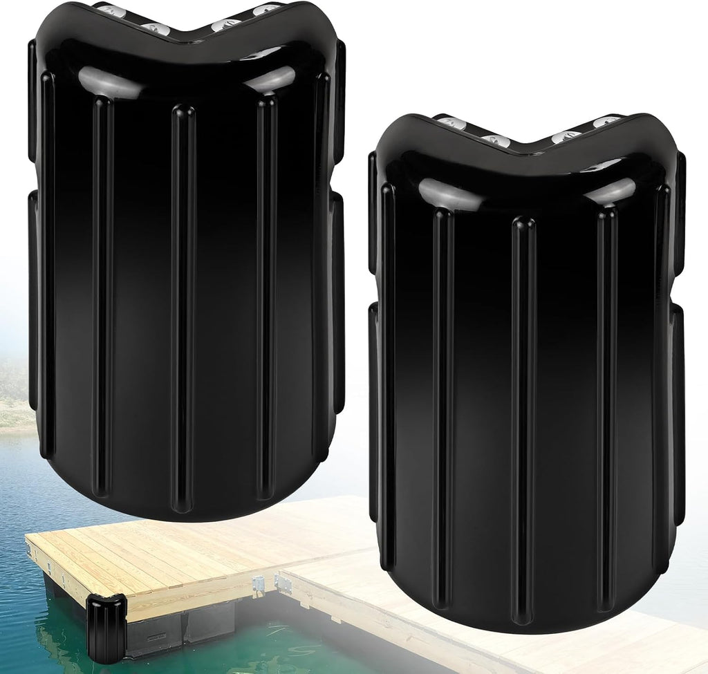 Protectores de esquina para muelles JYINCPED, defensas para muelles de barcos, vinilo de grado marino, protección inflable, herrajes de montaje de acero inoxidable incluidos, 8" x 16", paquete de 2, negro