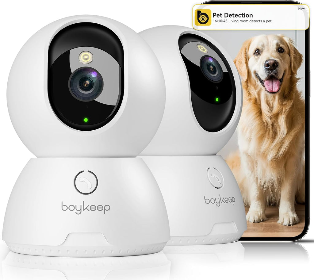 Camaras de Seguridad BoyKeep 2K Pack 2 para Interior con Vision Nocturna App Movil Deteccion de Movimiento Audio Bidireccional y Alexa