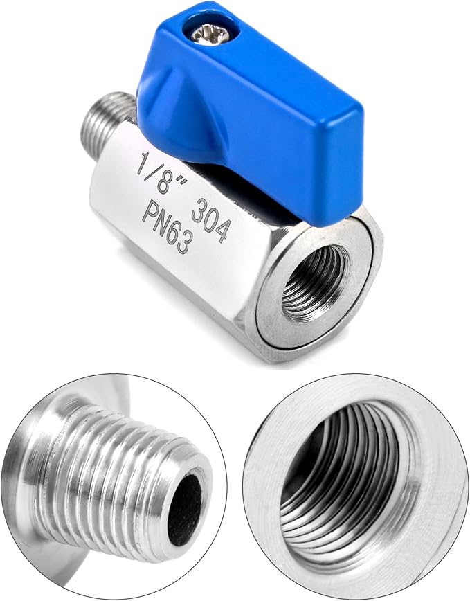 Paquete de 4 Válvulas de Bola Mini 3/8" | Acero Inoxidable 304, Rosca NPT Hembra x Macho, para Espacios Compactos