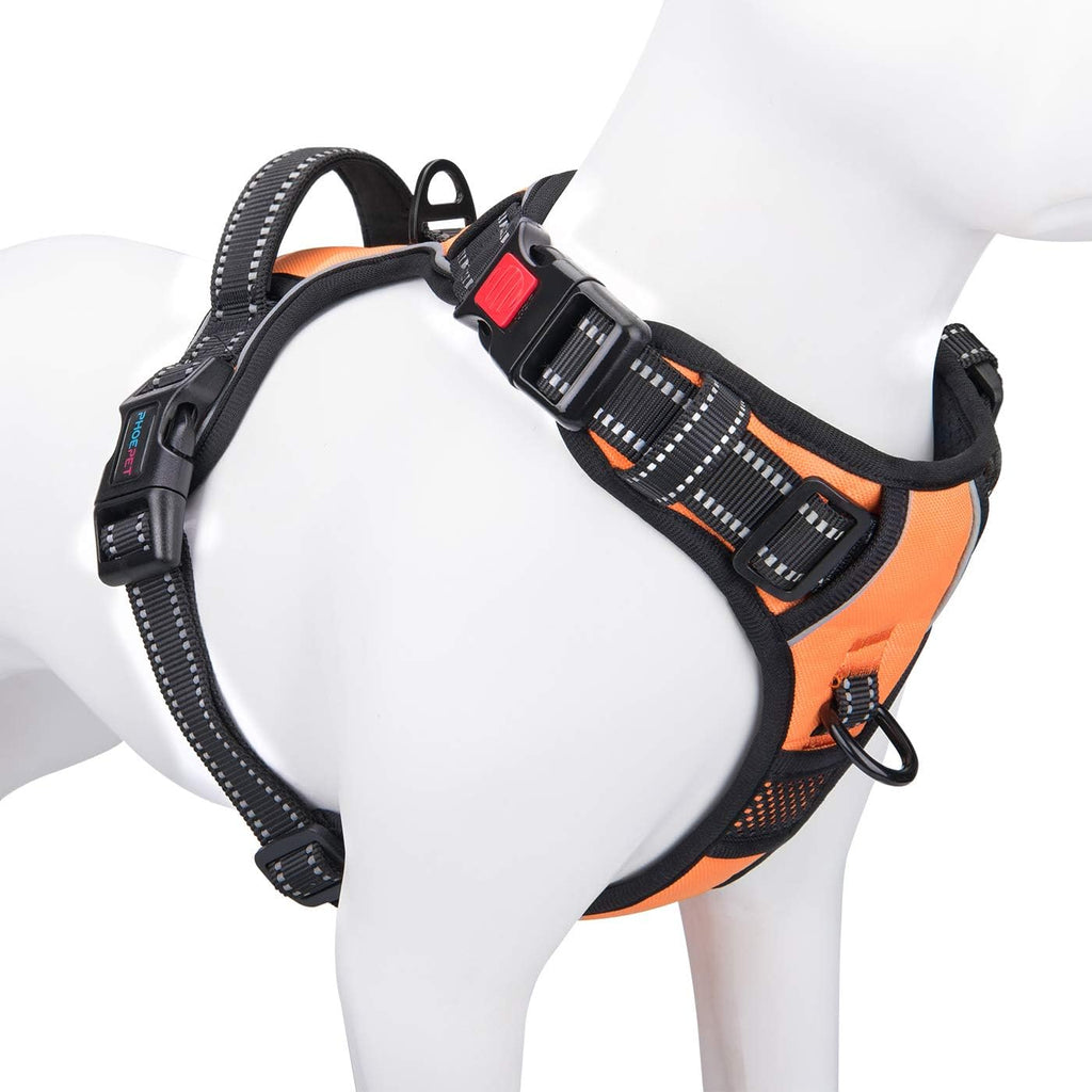 Arnés Antitirones PHOEPET para Perros Pequeños | Chaleco Reflectante Ajustable con Broche Frontal, Asa, 2 Anillos Metálicos y 3 Hebillas, Talla S, Naranja