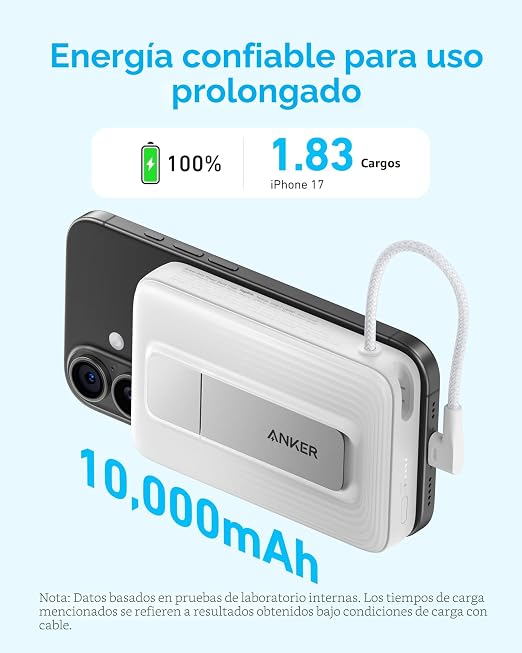 Batería Externa Magnética Anker Zolo 10,000mAh – Carga Rápida 30W + Inalámbrica 7.5W.
