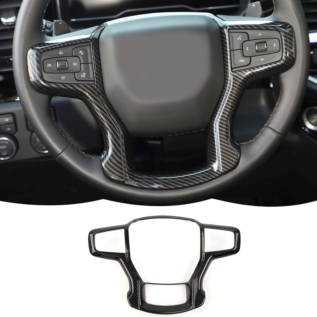Carbon Fiber Steering Wheel Trim Cover Frame Decoration Interior Accessories Compatible with Chevrolet Silverado 2019-2023,for Chevrolet Tahoe 2021-2023,for Suburban SUV 2020