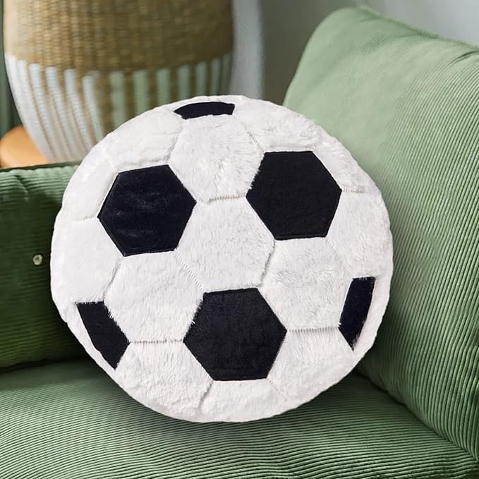 Almohada de fútbol de felpa, almohada redonda de bola, almohada decorativa en forma de fútbol para habitación de niños, sofá, cama, regalo de cumpleaños suave y esponjoso para entusiastas del fútbol, 15.7 pulgadas (15.7 in)