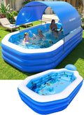 Piscina inflable 2026 con toldo, piscina inflable grande para niños y adultos, piscinas inflables con asientos, piscinas inflables extragrandes y gruesas de 118"x75"x22", piscina infantil para el patio trasero, temática oceánica - Azul