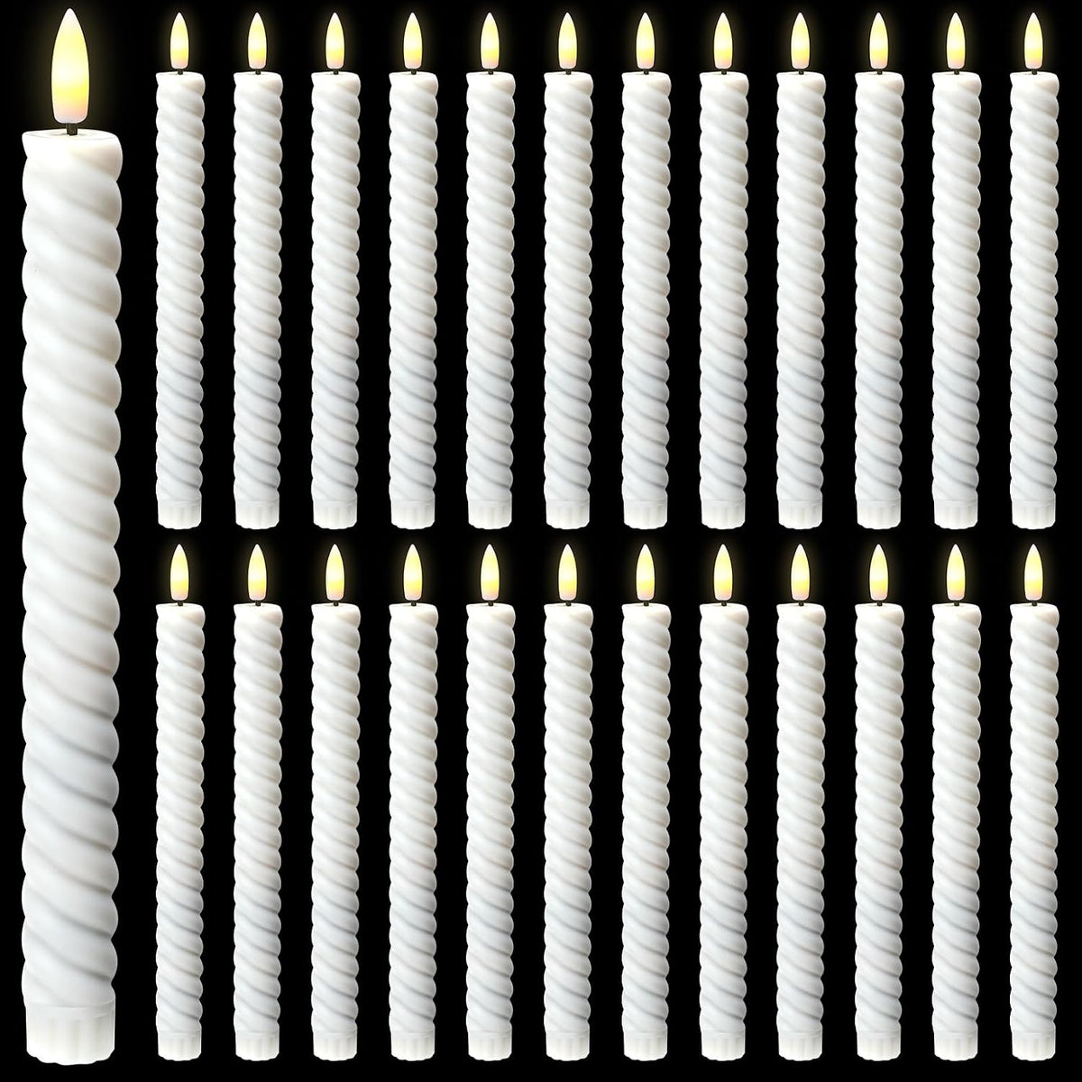 Pack 24 Velas LED Taper Sin Llama 10 Pulgadas – Blancas, Luz Cálida con Efecto Parpadeo | Bodas, Eventos y Decoración del Hogar