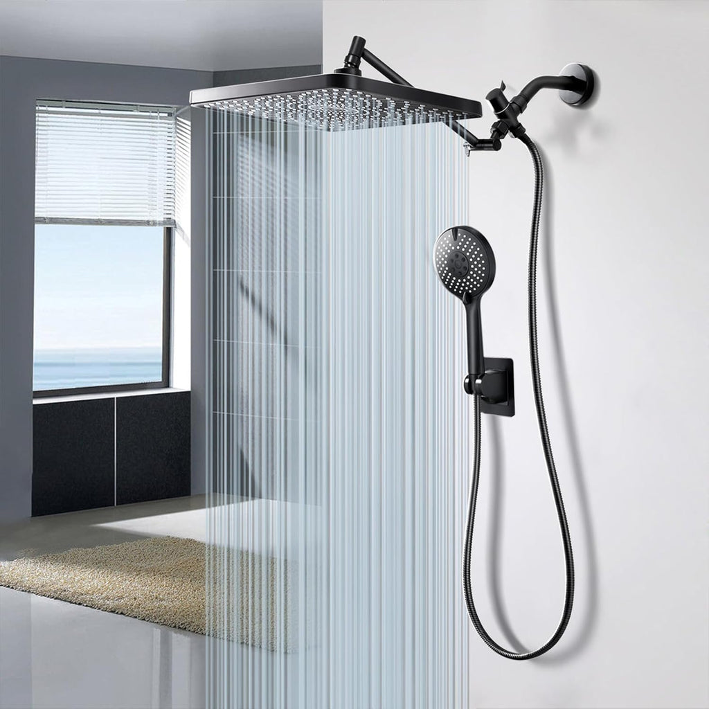 EL ROCIADOR DE MANO ES CUADRADO-Cabezal de ducha XXL de 31 cm con rociador de mano, cabezal de ducha de lluvia de alta presión, cabezal de ducha doble ajustable en altura, cabezal de ducha de lujo tipo cascada para baño.