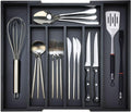 Organizador de cajones de cubiertos de cocina grande y expandible, bandeja de bambú para utensilios, bandeja ajustable para cubiertos, organizador de cubiertos de madera negra, divisor, soporte para utensilios de cocina, organizador de cajones para