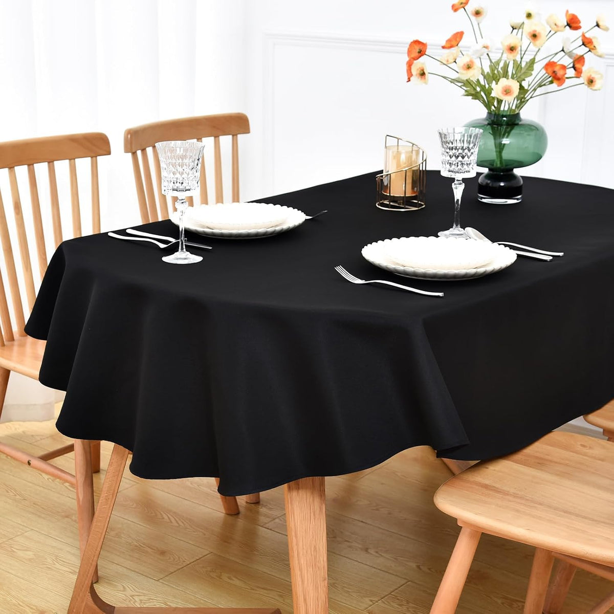 Mantel NEWISHER Ovalado Negro 178 x 229 cm, Tela Poliéster Resistente Pesada, Mantel Reutilizable Lavable Cubierta Mesa Sólida para Comedor Cocina Fiesta Boda Decoración Interior Exterior