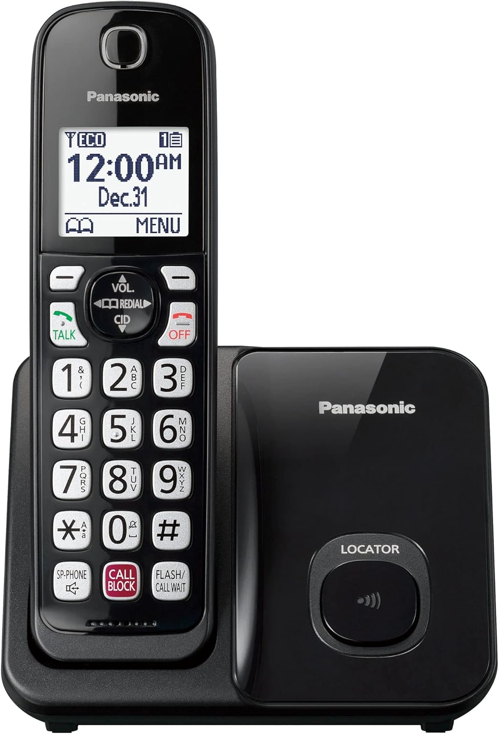 Panasonic Cordless Phone with Advanced Call Block, Bilingual Caller ID, Easy to Read Large High-Contrast Display, Expandable System with 1 Handset, Home Phone - KX-TGD810B (Black)