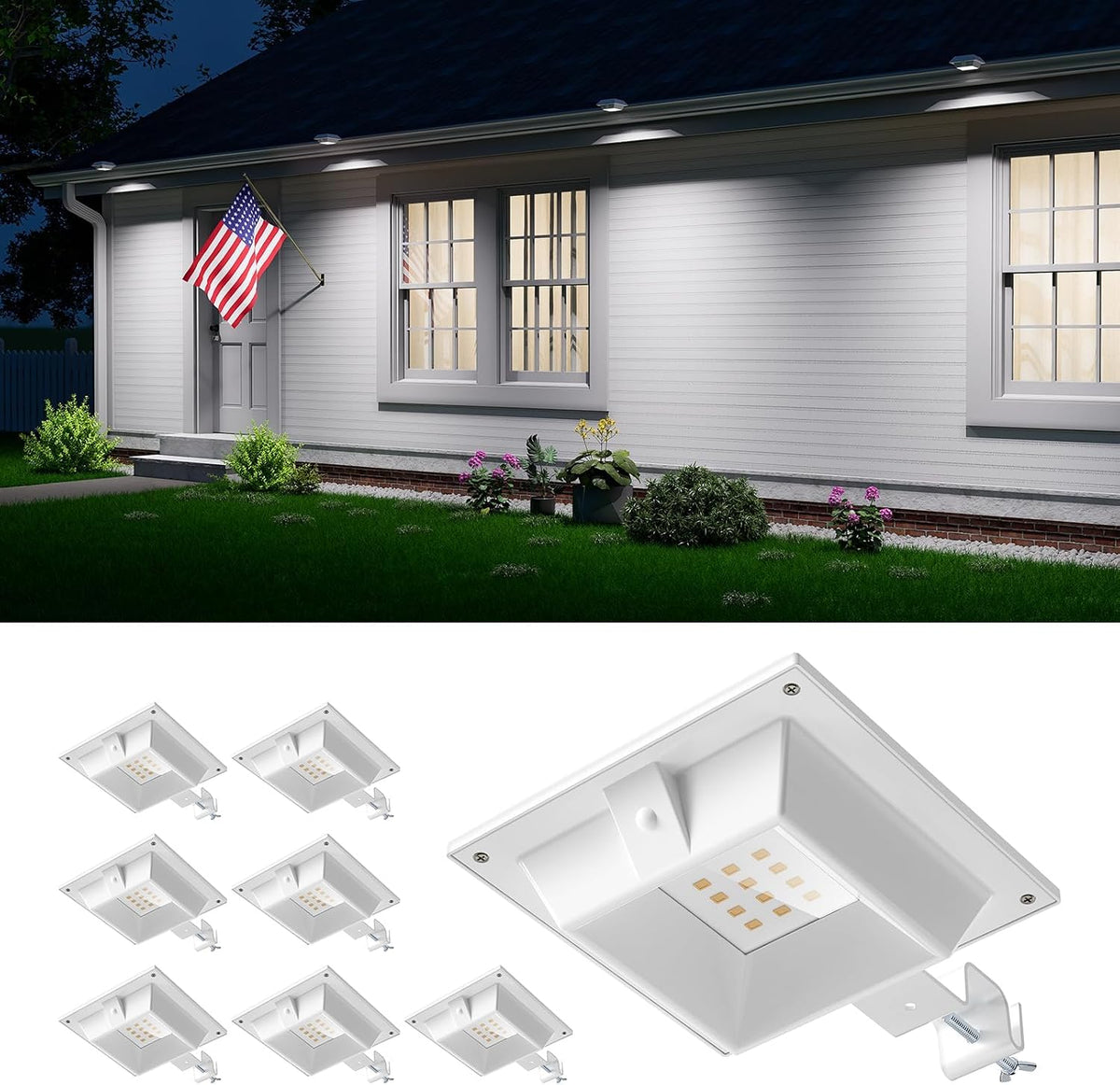Luces Solares LED para Canaleta FALOVE – Set de 8, 12 LED, Blanco Frío, Impermeables, Instalación Sin Perforar