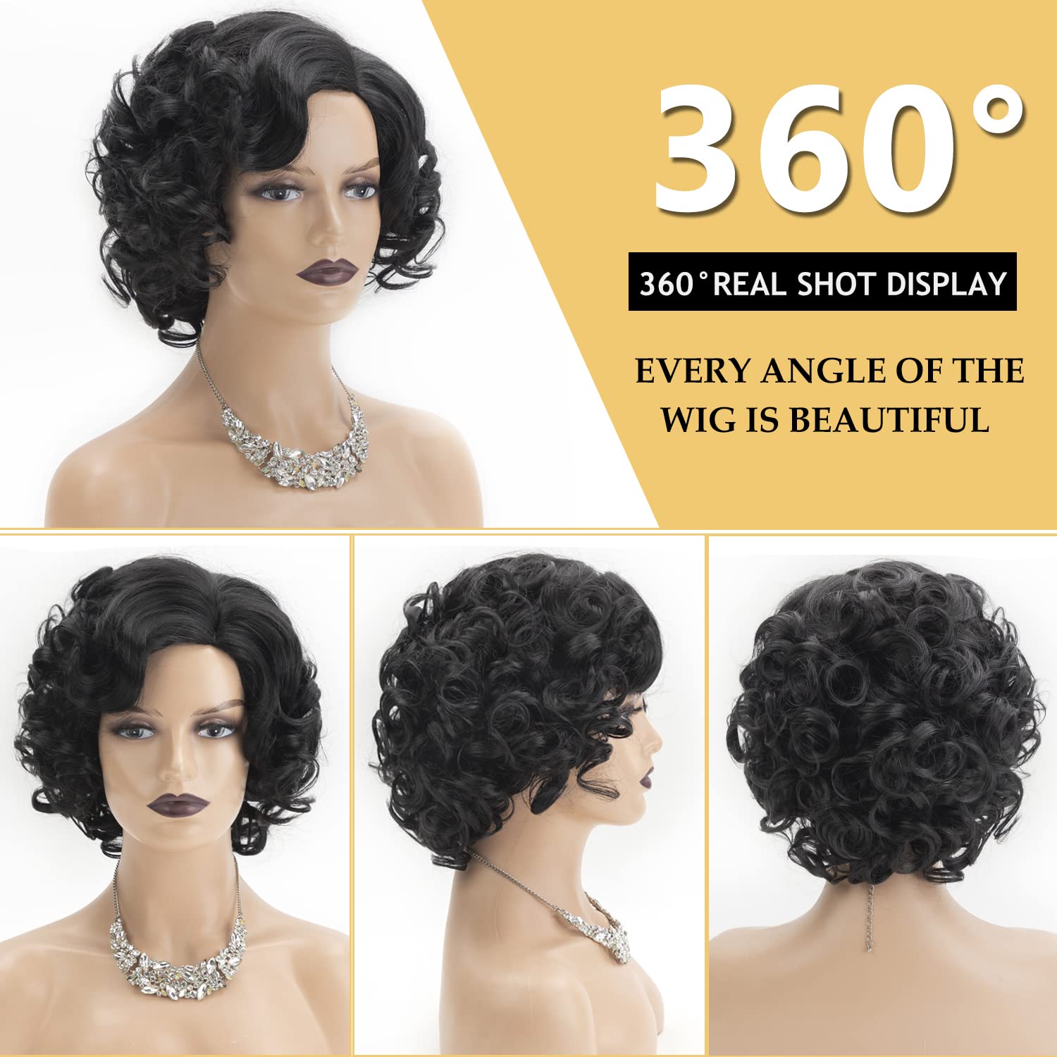 Peluca Rizada Corta SEVENCOLORS para Mujer — Fibra Sintética Afro Bob, Sin Pegamento, Aspecto Natural